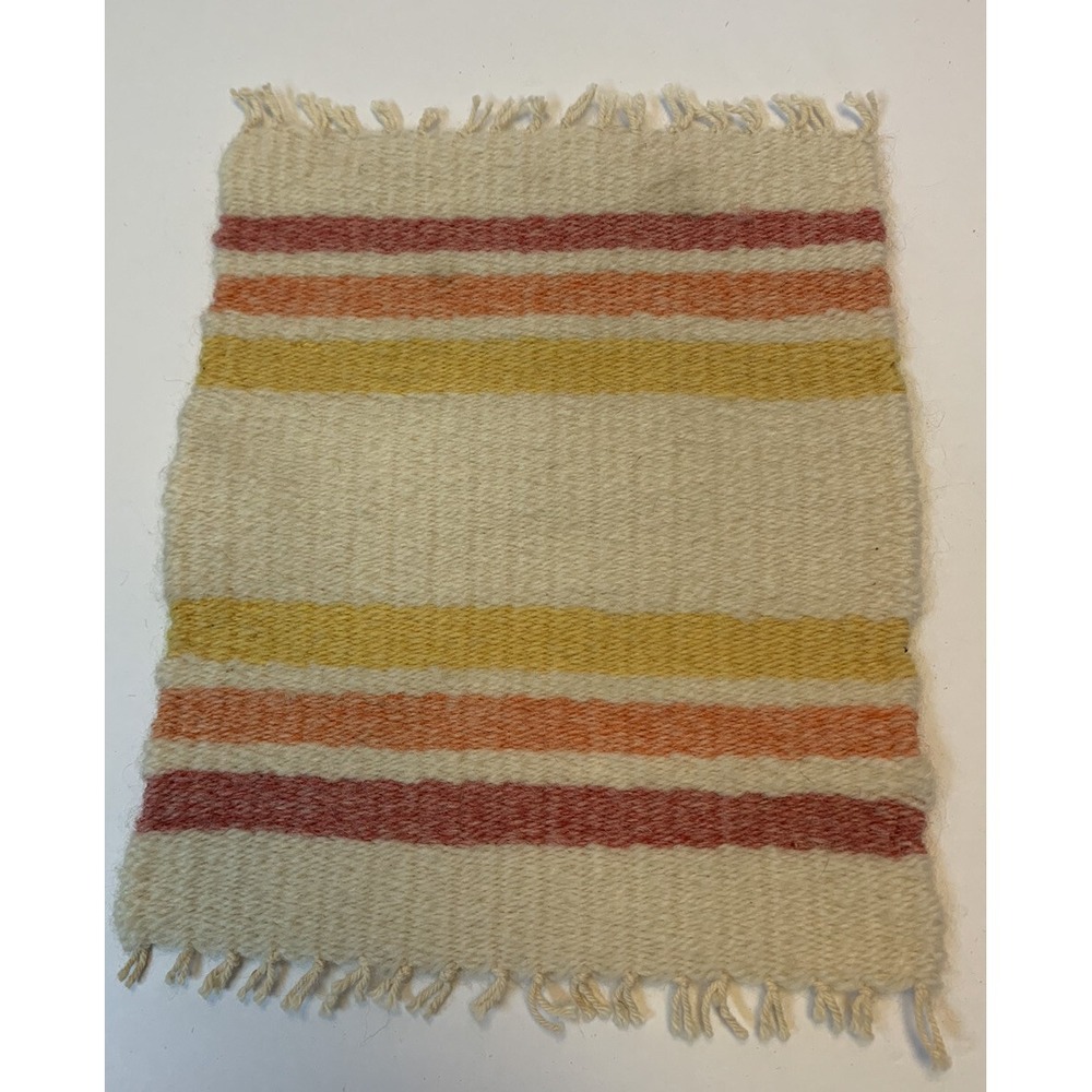Large Vintage Southwestern Fuzzy Wool Miniature Dollhouse Fringe Rug 8.5 X 7